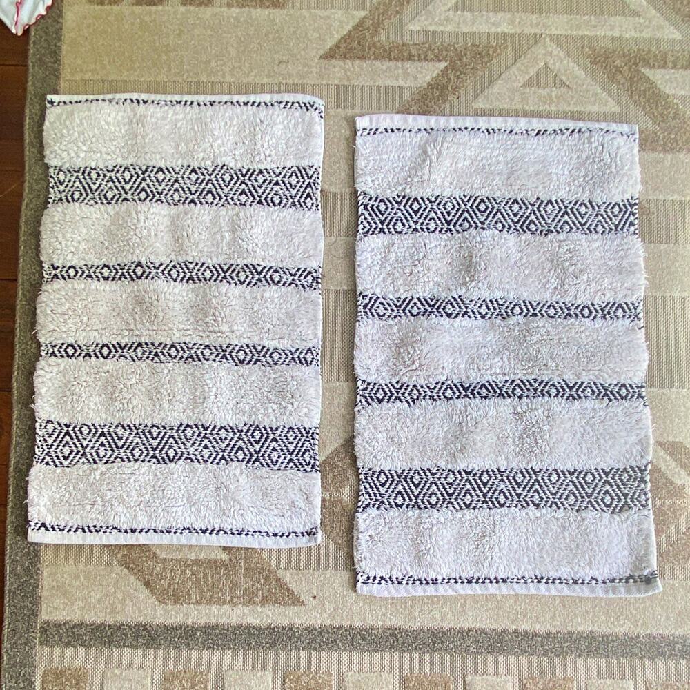 Cotton Striped Textured Soft Bathroom Rugs Set of 2 White/Black